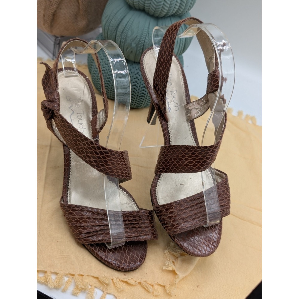 Touch of Nina Faux Snakeskin Strappy Heels Brown Open Toe - Size 8.5